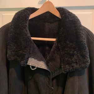 Black leather fur lined coat